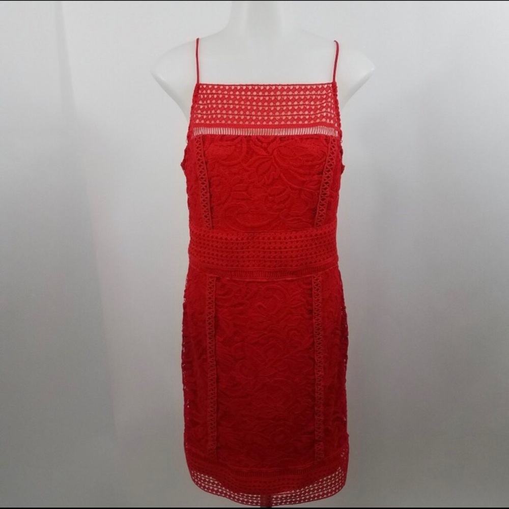 Topshop Dress Red Eyelet Lace Spaghetti